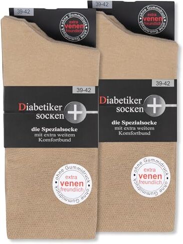 sockenkauf24 6 Paia Calze Diabetici senza Elastico 97% Cotone senza Cucitura Uomo & Donna (43-46 Beige)