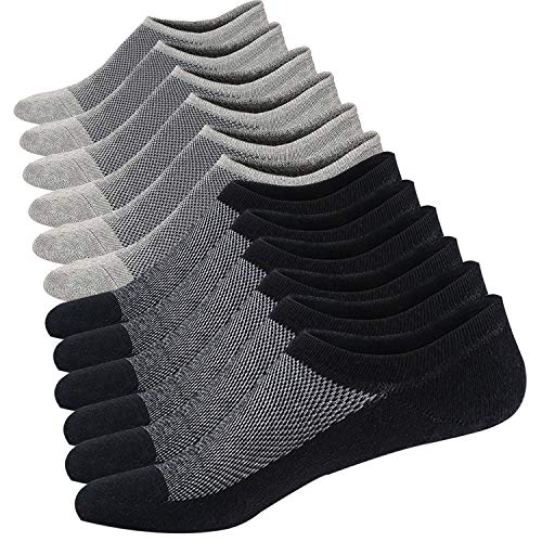 Ueither Calzini Fantasmini Uomo Sneaker Calze Taglio Basso Corti，Calze Invisibili in Cotone (Nero/Grigio (3 Paia Ogni),44-48)