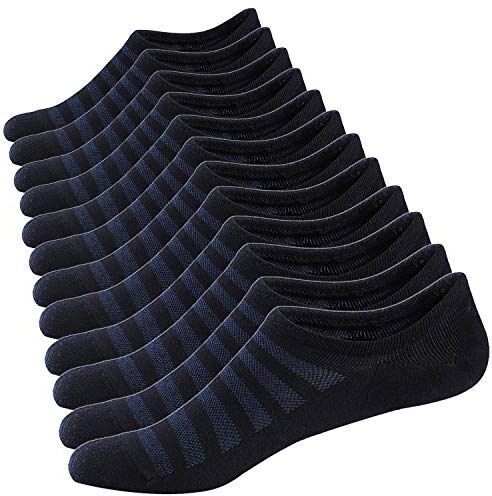 Ueither Uomo Calzini Fantasmini Antiscivolo Calze Corti Cotone Sneaker Calze Invisibili Traspirante Taglio Basso(Blu Navy (6 Paia),44-48)