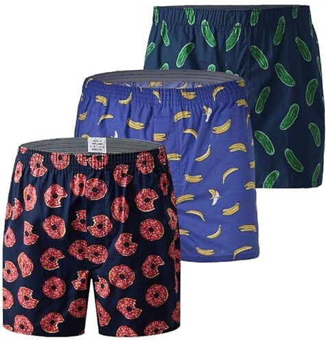 HiaLegion Larghi Boxer Uomo Divertente Sottaceto Boxer Americani Uomo Intimo Pantaloncini Pigiama Uomo Elastico Cotone Modello Dormire Breve Boxer Allentato 3 Pacco M