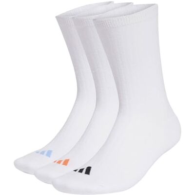 Adidas Unisex Adulto CUSHIONED ESSENTIALS CREW SOCKS 3 PAIR PACK, white/black/Dusky Orange/glow blue, 40-42 Adidas Unisex Adulto CUSHIONED ESSENTIALS CREW SOCKS 3 PAIR PACK, white/black/Dusky Orange/glow blue, 40-42