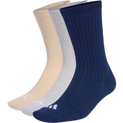 Adidas Unisex Adulto CUSHIONED ESSENTIALS CREW SOCKS 3 PAIR PACK, Crystal Linen/light grey heather/dark blue, 40-42 Adidas Unisex Adulto CUSHIONED ESSENTIALS CREW SOCKS 3 PAIR PACK, Crystal Linen/light grey heather/dark blue, 40-42