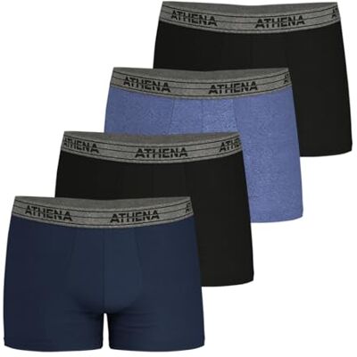 Athena Lot de 4 Boxers Coton Stretch Extensible Ecopack Homme Set di 4 Boxer Fodera Frontale, Blu/Nero/Blu Cina/Nero, XXL (Pacco da 4) Uomo Athena Lot de 4 Boxers Coton Stretch Extensible Ecopack Homme Set di 4 Boxer Fodera Frontale, Blu/Nero/Blu Cina/Nero, XXL (Pacco da 4) Uomo