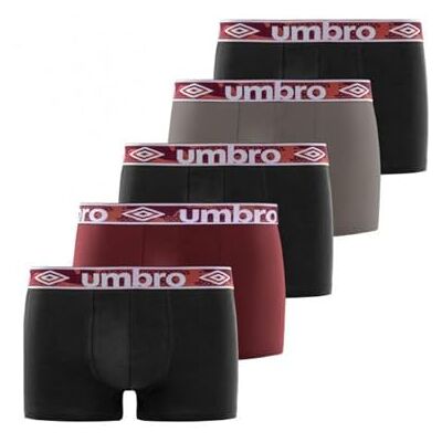 Umbro Mutande Boxer Uomo 100% Cotone, Set da 5, Nero CLA4 (S) Umbro Mutande Boxer Uomo 100% Cotone, Set da 5, Nero CLA4 (S)