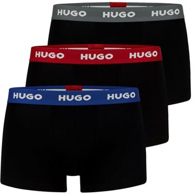 HUGO Trunk da Uomo, Confezione da 3, Nero (Red/Grey/Blue), M HUGO Trunk da Uomo, Confezione da 3, Nero (Red/Grey/Blue), M
