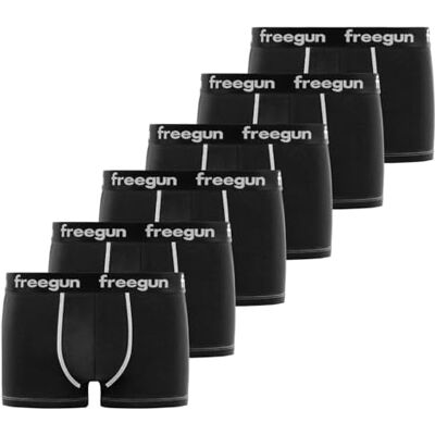 FREEGUN Mutande Boxer Uomo Cotone, Set da 6, Nero Nr (S) FREEGUN Mutande Boxer Uomo Cotone, Set da 6, Nero Nr (S)