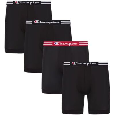 Champion Men's Boxer Briefs Pack, Performance, Moisture-Wicking, Odor Control, 4-Pack, Long Leg-Black-4 Pack Champion Men's Boxer Briefs Pack, Performance, Moisture-Wicking, Odor Control, 4-Pack, Long Leg-Black-4 Pack