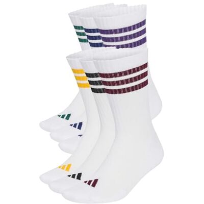 Adidas Unisex Adulto 3 Stripes Essentials Cushioned Crew Socks 6 Pair Pack Socks, white/dark blue/crew yellow/violet, M Adidas Unisex Adulto 3 Stripes Essentials Cushioned Crew Socks 6 Pair Pack Socks, white/dark blue/crew yellow/violet, M