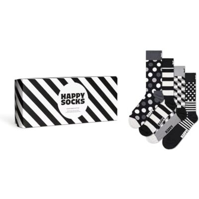Happy Socks Calzini 4-Pack Classic Black & White Gift Set Cotone Unisex Nero Bianco 36-40 Happy Socks Calzini 4-Pack Classic Black & White Gift Set Cotone Unisex Nero Bianco 36-40