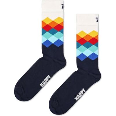 Happy Socks Calzini Faded Diamond Cotone Uomo Donna Blu navy 41-46 Happy Socks Calzini Faded Diamond Cotone Uomo Donna Blu navy 41-46