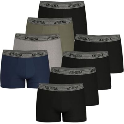 Athena Set di 8 Boxer da Uomo Ecopack Boxer in Cotone Elasticizzato Traspirante Marchio Oeko-Tex Standard 100 vestibilità ergonomica, Fodera Anteriore, Comfort e Mantenimento, Nero/Nero/Nero Athena Set di 8 Boxer da Uomo Ecopack Boxer in Cotone Elasticizzato Traspirante Marchio Oeko-Tex Standard 100 vestibilità ergonomica, Fodera Anteriore, Comfort e Mantenimento, Nero/Nero/Nero