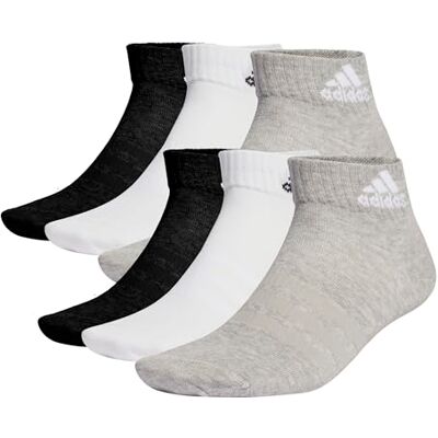 Adidas Unisex Adulto Thin and Light Sportswear Ankle Socks 6 Pairs, Medium Grey Heather/White/Black, 13-14.5 Adidas Unisex Adulto Thin and Light Sportswear Ankle Socks 6 Pairs, Medium Grey Heather/White/Black, 13-14.5