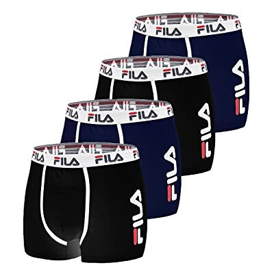 Fila Boxer Uomo Cotone, Mutande Uomo Maglia Aerata, Traspirante (set di 4), Nero, Blu, Taglie S Fila Boxer Uomo Cotone, Mutande Uomo Maglia Aerata, Traspirante (set di 4), Nero, Blu, Taglie S