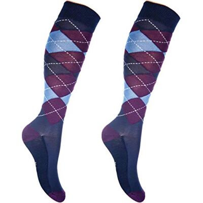 HKM , Calze da Equitazione, con Motivo a Quadri Classici, da Uomo, Uomo, Calzini, , Blu Navy/Viola, 39-42 HKM , Calze da Equitazione, con Motivo a Quadri Classici, da Uomo, Uomo, Calzini, , Blu Navy/Viola, 39-42