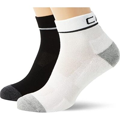 CMP Confezione doppia di calzini da corsa in cotone, Bianco-Nero, 36/38 CMP Confezione doppia di calzini da corsa in cotone, Bianco-Nero, 36/38