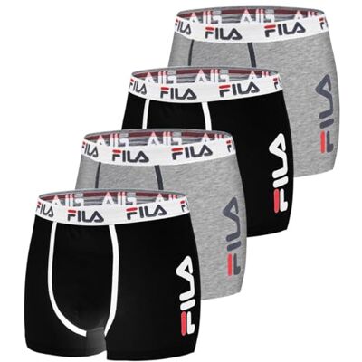 Fila Boxer Uomo Cotone, ultra morbido, antiscivolo, set di 4, Nero, Grigio, Taglie M Fila Boxer Uomo Cotone, ultra morbido, antiscivolo, set di 4, Nero, Grigio, Taglie M