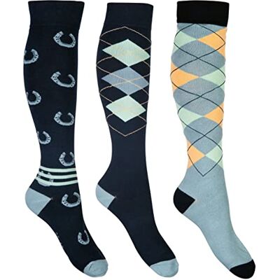HKM Cardiff Calze al Ginocchio, Blu Scuro/Salvia, 39-42 Unisex-Adulto HKM Cardiff Calze al Ginocchio, Blu Scuro/Salvia, 39-42 Unisex-Adulto