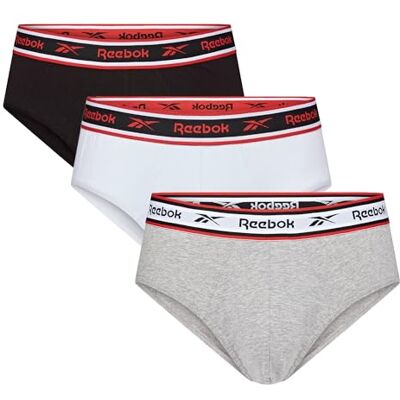 Reebok Uomo, Slip, Nero/Bianco/Grigio, Confezione da 3, Piccolo Reebok Uomo, Slip, Nero/Bianco/Grigio, Confezione da 3, Piccolo