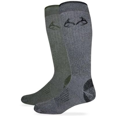 Realtree Team Men's all Season Merino Wool Over The Calf Tall Boot Socks 2 Pair Pack, Calzini Alti da Uomo, per Tutte Le Stagioni, Confezione da 2 Paia, Oliva/Nero, L Realtree Team Men's all Season Merino Wool Over The Calf Tall Boot Socks 2 Pair Pack, Calzini Alti da Uomo, per Tutte Le Stagioni, Confezione da 2 Paia, Oliva/Nero, L