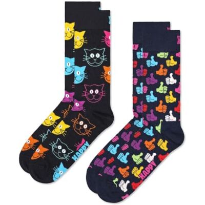 Happy Socks Calzini 2-Pack Classic Cat Cotone Unisex Nero 36-40 Happy Socks Calzini 2-Pack Classic Cat Cotone Unisex Nero 36-40