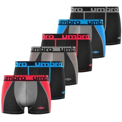 Umbro Mutande Boxer Uomo Sport, Set da 6, Nero Tec (XL) Uomo, Taglio aderente, Sport, Ultra morbido, Traspirante, Tessuto estensibile, Asciugatura rapida, Fodera interna 100% cotone Umbro Mutande Boxer Uomo Sport, Set da 6, Nero Tec (XL) Uomo, Taglio aderente, Sport, Ultra morbido, Traspirante, Tessuto estensibile, Asciugatura rapida, Fodera interna 100% cotone