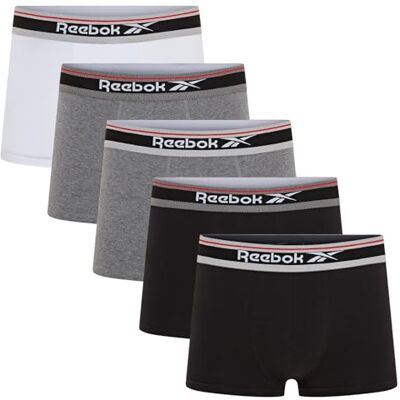 Reebok Jay Uomo Boxers, Nero/Grigio Scuro/Bianco, Confezione da 5, Medio Reebok Jay Uomo Boxers, Nero/Grigio Scuro/Bianco, Confezione da 5, Medio