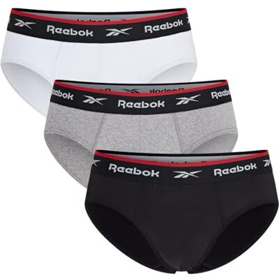 Reebok Uomo, Slip, Nero/Bianco/Grigio, Confezione da 3, Piccolo Reebok Uomo, Slip, Nero/Bianco/Grigio, Confezione da 3, Piccolo