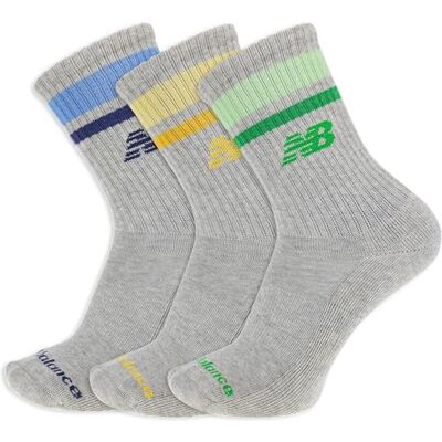 New Balance Calzini con logo patch, Strisce grigie, L New Balance Calzini con logo patch, Strisce grigie, L
