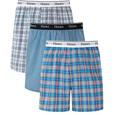 Hanes Originals Cotton Woven Boxers Pack, Moisture-Wicking Underwear for Men, 3-Pack Boxer a Pantaloncino, Plaid Blu, M (Pacco da 3) Uomo Hanes Originals Cotton Woven Boxers Pack, Moisture-Wicking Underwear for Men, 3-Pack Boxer a Pantaloncino, Plaid Blu, M (Pacco da 3) Uomo