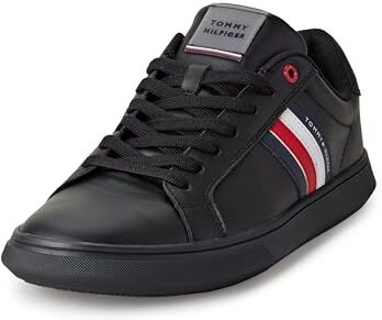 Tommy Hilfiger Essential Leather Cupsole, Sneaker Uomo, Triple Black, 45 EU