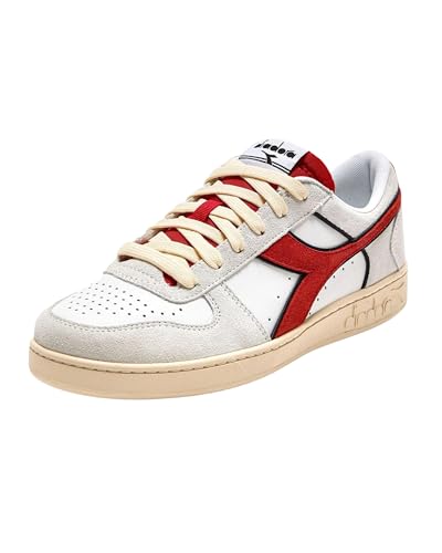 Diadora Magic Basket Low Suede Leather, Scarpe da Ginnastica Unisex-Adulto, White/Ferrari Red Italy, 44 EU