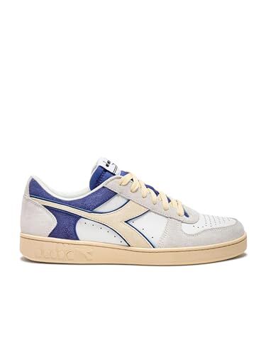 Diadora Magic Basket Low Suede Leather, Scarpe da Ginnastica Unisex-Adulto, White/Blue Eyes, 46 EU