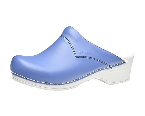 Sanita Pastel   Zoccoli Aperti in Pelle Originali Fatti a Mano   Unisex   Plantare Anatomico in Schiuma Morbida   Blu   38 EU