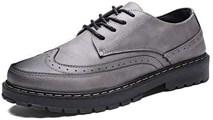 Logitech SYktcjgs Scarpe brogue casual classiche alla moda da uomo in pelle PU traspirante abito da sposa mocassini punta ad ala antiscivolo piatto con lacci punta rotonda (colore: grigio, taglia: 40 EU)