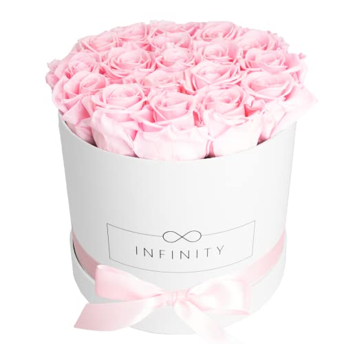3-BW-BP Infinity Flowerbox Large (Bianco) 18 reali Rose Premium in rosa nuziale