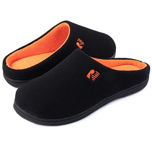 RockDove Bicolore Pantofola da Uomo in Memory Foam, 46/47 EU, Nero e Arancio