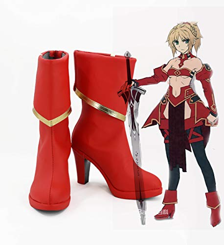 GJBXP Fate/Apocrypha Servant Mordred Cosplay Shoes Fa Saber Red Cosplay Boots Halloween Cosplay Red Shoes Custom Made For Men Women 41