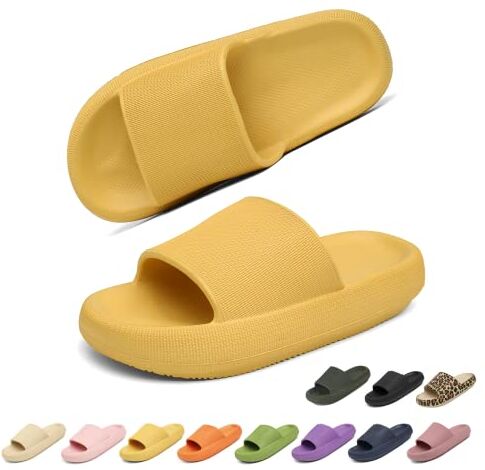 Geweo Ciabatte Nuvola Donna Uomo Estive Comode Pantofole da Casa EVA Cuscino Super Morbide Ciabatte Piscina e Doccia Antiscivolo Slippers Asciugatura Rapida Sandali da Mare Unisex Giallo 44/45EU