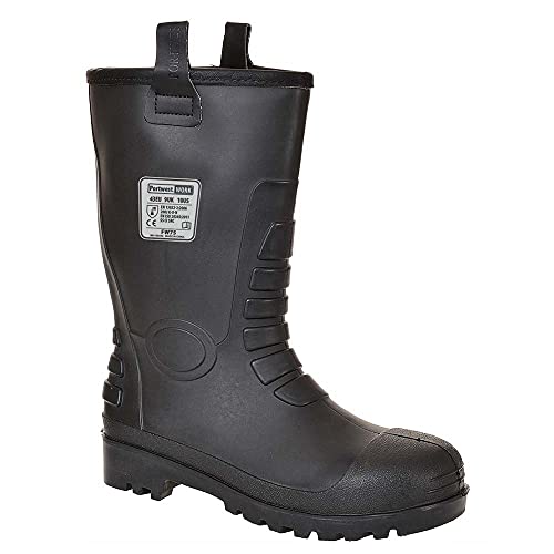 Portwest FW75 Stivale Nettuno Rigger S5 CI Stivali di gomma da lavoro, Unisex Adulto, SRC, Nero (Nero Bkgr), 45 EU (10.5 UK)