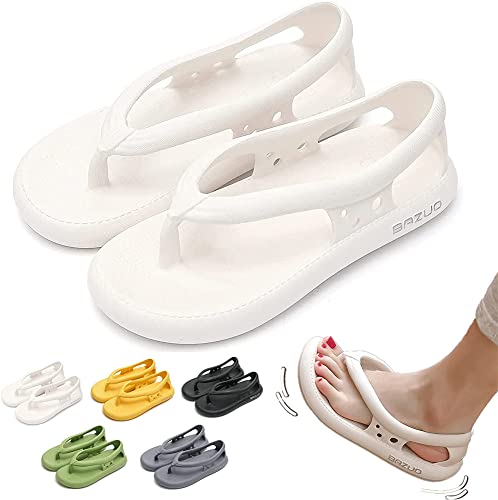 LANUUK Bazuo Sandals,2023 Summer Unisex Comfort Walking Flip Flops,EVA Thick Sole Non Slip Quick-Dry Flip-Flop,with Arch Support (39-40, White)