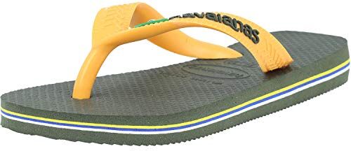 Havaianas Brasil Logo, Infradito Unisex-Adulto, Green Olive Vibrant Orange, 33/34 EU