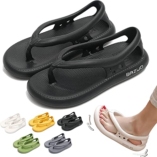 LANUUK Bazuo Sandals,2023 Summer Unisex Comfort Walking Flip Flops,EVA Thick Sole Non Slip Quick-Dry Flip-Flop,with Arch Support (42-43, Black)