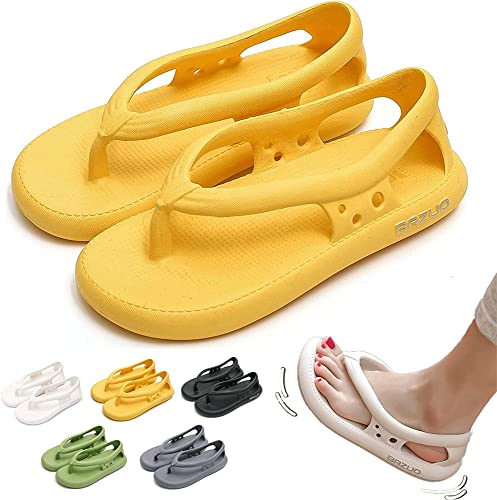 LANUUK Bazuo Sandals,2023 Summer Unisex Comfort Walking Flip Flops,EVA Thick Sole Non Slip Quick-Dry Flip-Flop,with Arch Support (39-40, Yellow)
