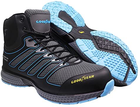 Goodyear GYBT1594 Scarpe di sicurezza da uomo, senza metallo, impermeabili, leggere, con intersuola flessibile, 12 UK, nero/blu, 1