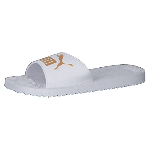 Puma Unisex Adults' Fashion Shoes PURECAT Slide Sandal,  WHITE- TEAM GOLD, 44.5