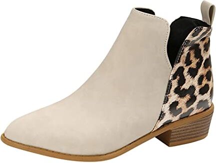 Xmiral Stivaletti alla con tacco grosso con cerniera laterale in pelle con stampa leopardata vintage da donna Stivali S Suola (Beige, 41)