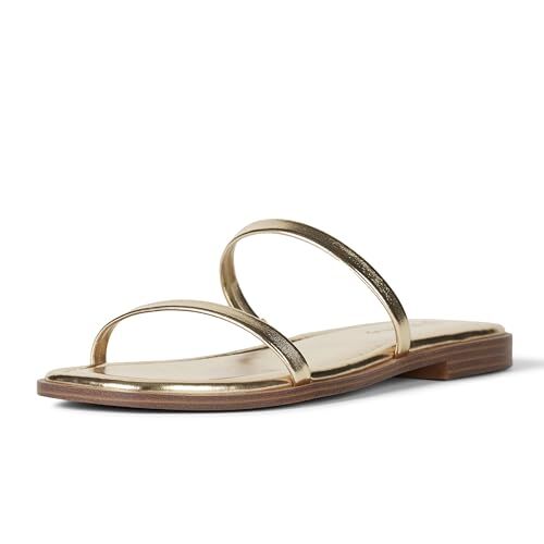 The Drop Paris Square Toe Two Strap Flat Sandal, Oro, 42 EU