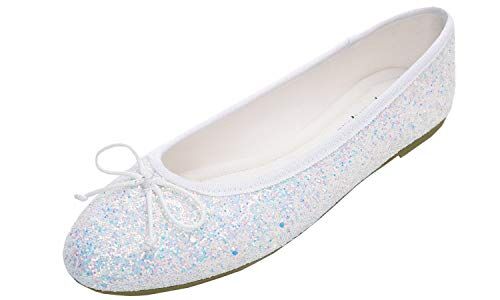 Feversole Ballerina in Vernice Colorata con Cuscino in Memory Foam per amaretti da Donna Glitter Bianco 36 EU