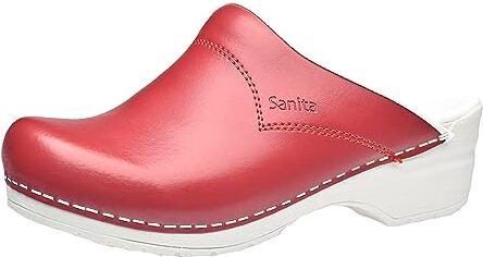 Sanita Pastel   Zoccoli Aperti in Pelle Originali Fatti a Mano   Unisex   Plantare Anatomico in Schiuma Morbida   Rosso   47 EU