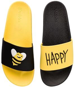 Dedoles Ciabatte Donna Uomo & Bambini Sandali per Spiaggia e Piscina con tanti Design Patatine Fiori Volpe Lama Nuvole Ketchup Regalo, Colore: Bee Happy, Misurare: 38 EU